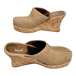 NEW White Mountain Suede Clogs Colleen Tan Cork Wedge Heels Size 7